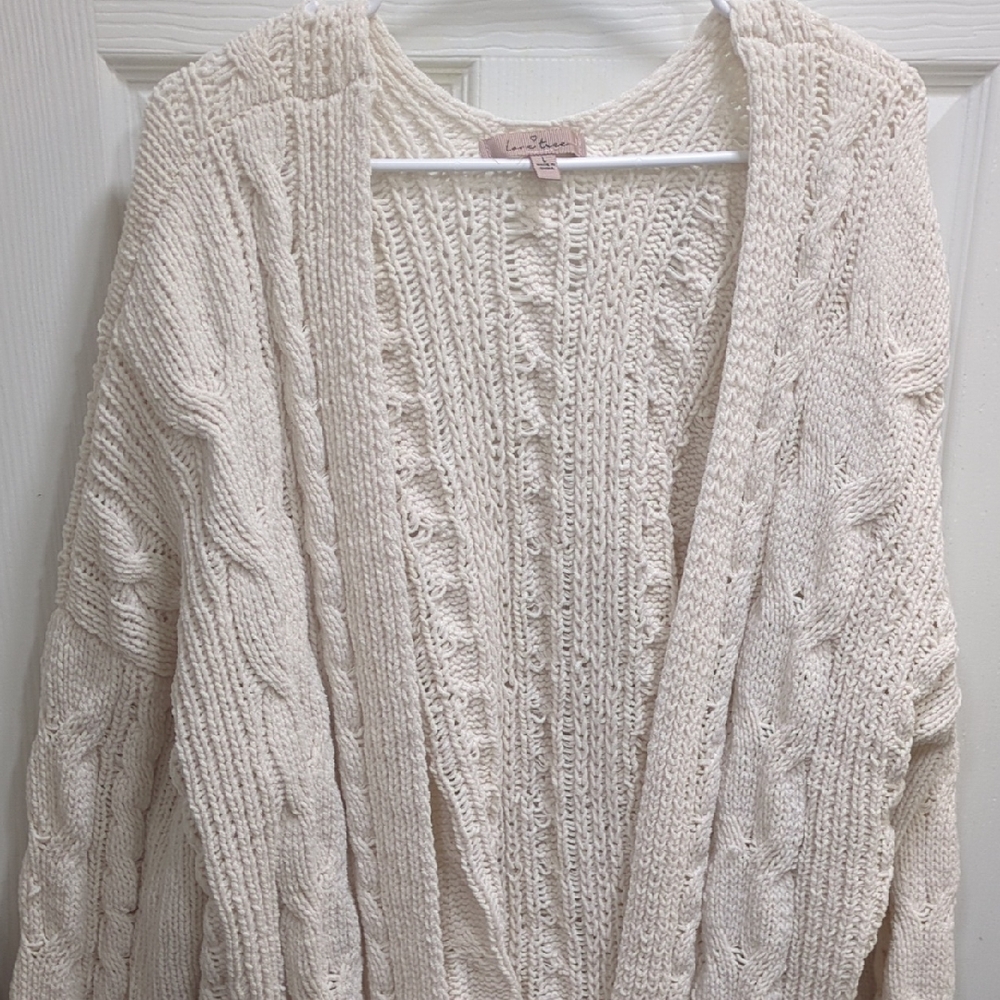 Cream Cable Knit Cardigan Sweater